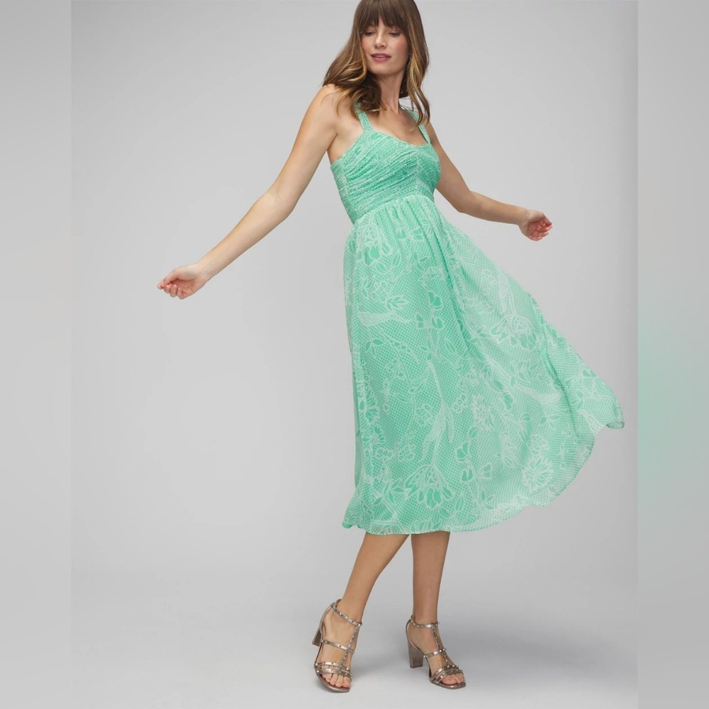 White House Black Market Green Sleeveless Pleated Bust Midi Dress Size 4